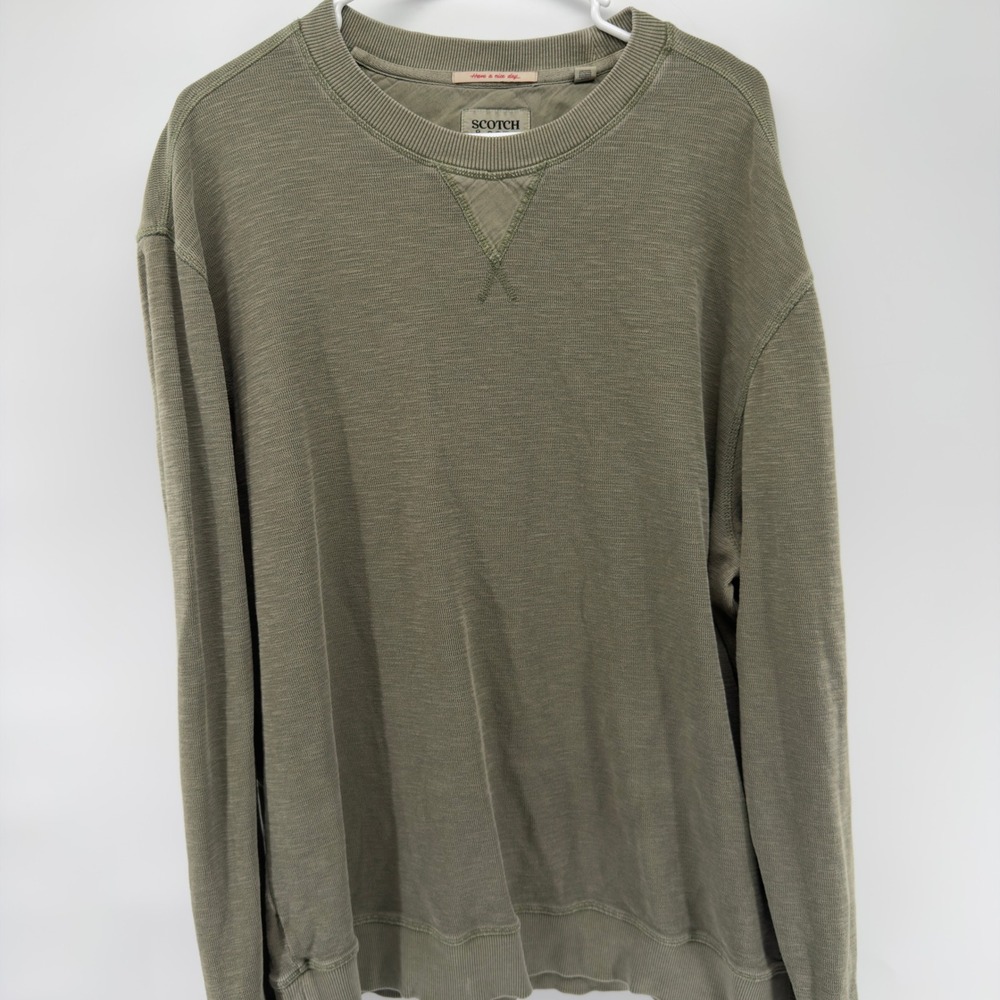 Scotch & Soda Amsterdam Mens XXL Olive Green‎ Slub Knit V-Stitch Sweatshirt - Picture 2 of 6